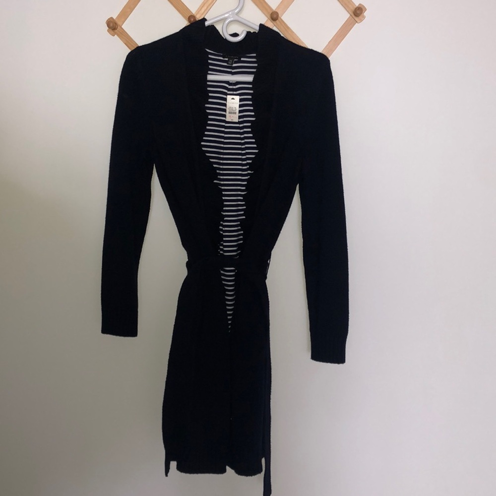SOLD Talbots Long Navy Ruffle Tie Sweater NWT - Picture 1 of 4